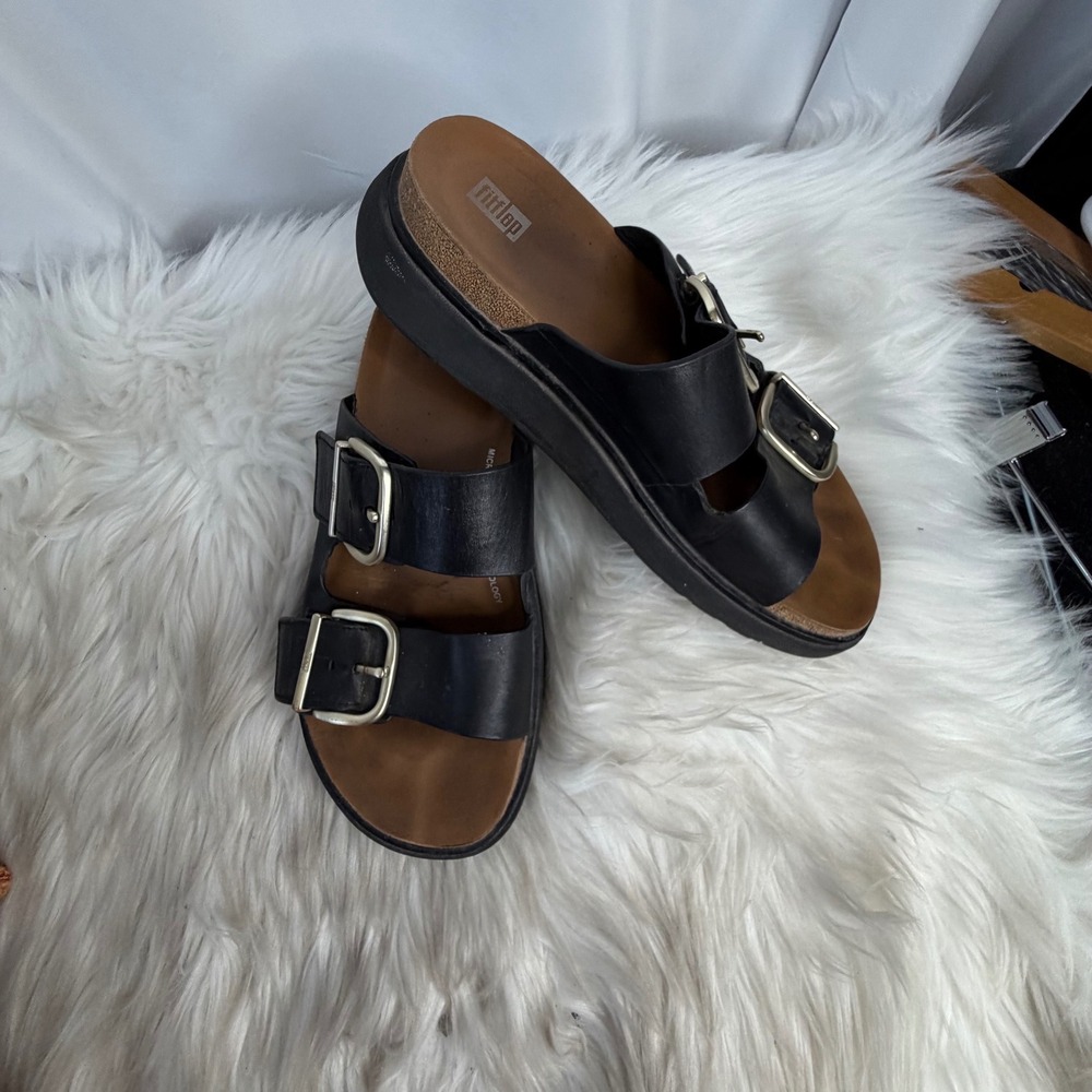 FitFlop Pilar Leather Buckle Platform Slides Black HE8-001 US 8 - Picture 3 of 5